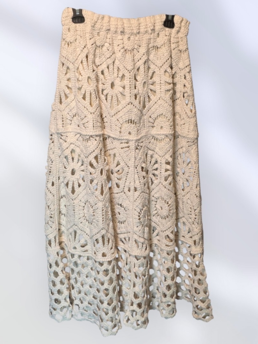 POL Cream Crochet Maxi Skirt with Floral Motifs